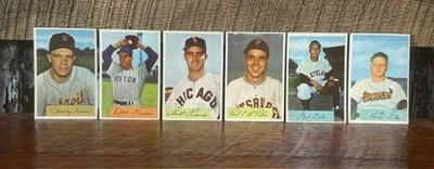 (6) 1954 Bowman HIGH GRADE Baseball Card Lot MK on Front Red Sox Orioles Tigers