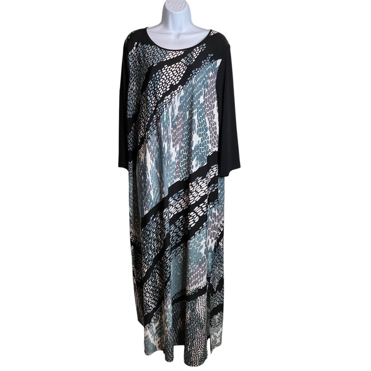 Bob Mackie Wearable Art Abstract Design Black Maxi Dress Size XL