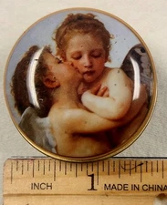 Small Metal Chambers Candy Co. Tin with Angels Kissing from England 1.5" Vintage
