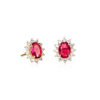 Ohrstecker vergoldet Sterlingsilber rot Zirkonia oval Halo