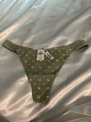 Victoria s Secret PINK Logo Cotton High-Leg Thong Panty Green Sage Dog Large