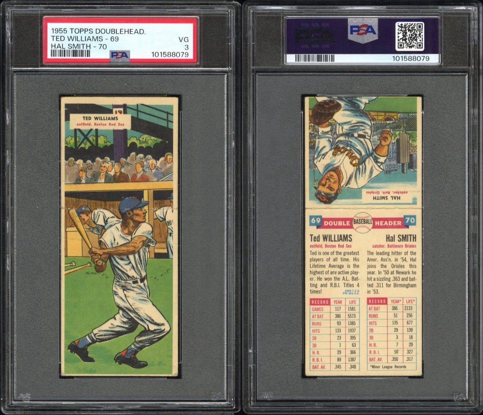 1955 Topps Doubleheaders #69/70 Ted Williams Hal Smith PSA 3 VG NICE EYE APPEAL view 3