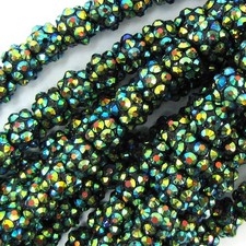 10mm resin acrylic rhinestone round beads 15" strand green