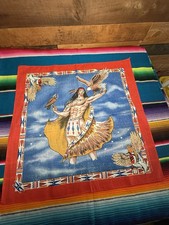 Vintage Native American Man Warrior Eagles Blue Red Bandana USA
