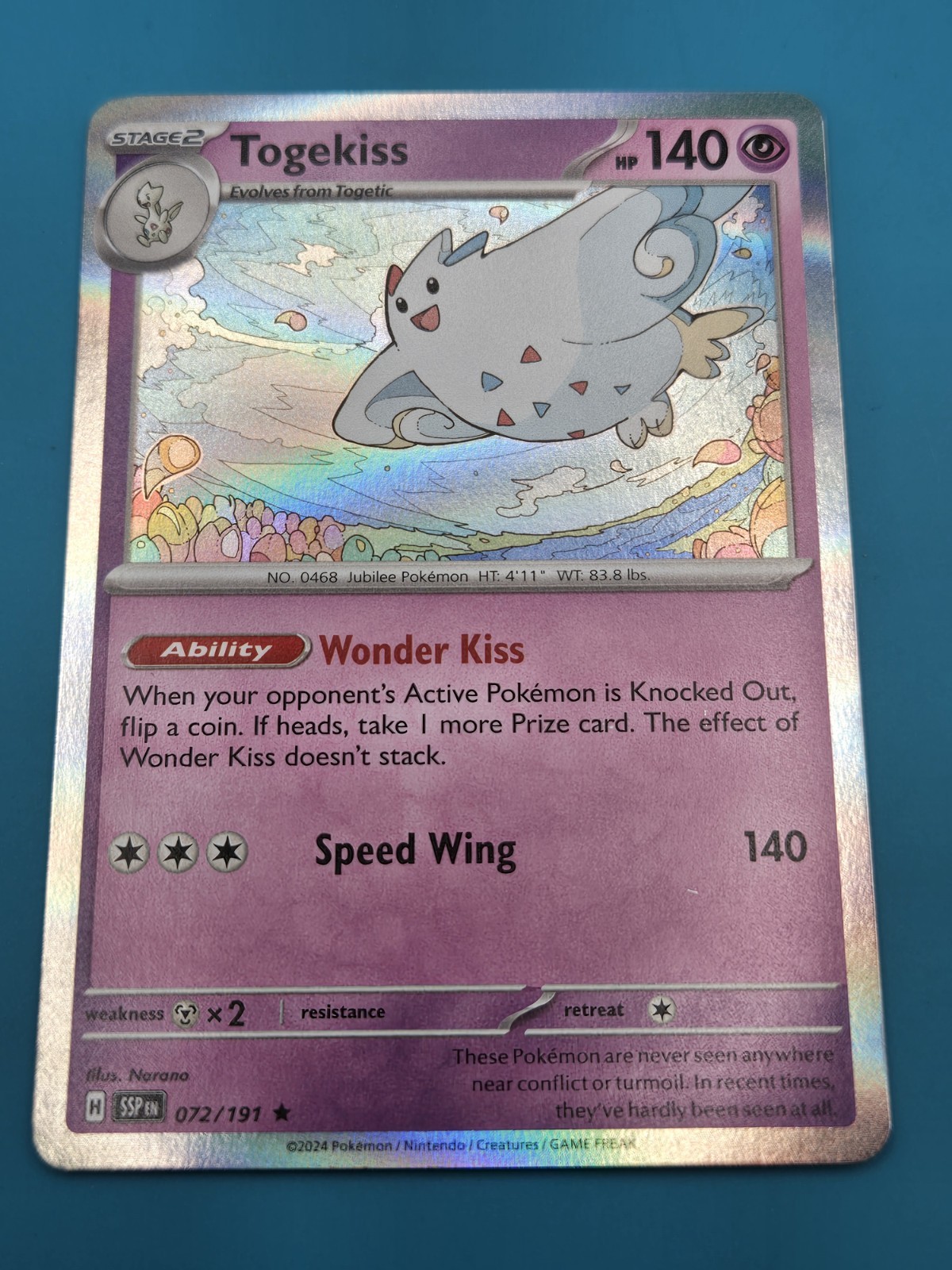 Pokemon Surging Sparks Togekiss Holo Rare Card 072/191 NM