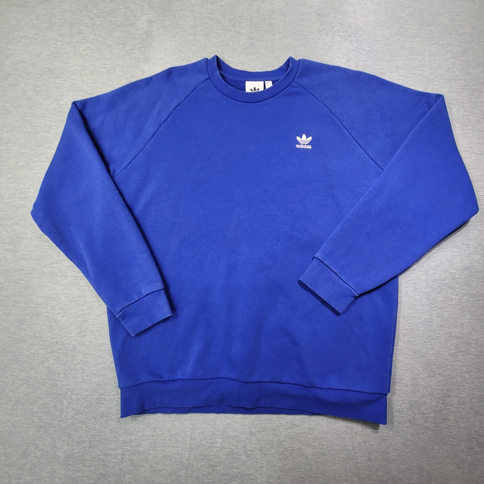 Adidas Sweatshirt Mens XL Blue Solid Fleece Crew Neck Casual Trefoil Logo