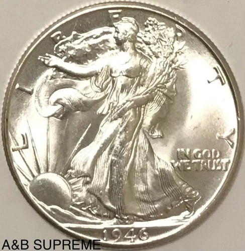 1946 D WALKING LIBERTY HALF DOLLAR FROM OBW ROLL CHOICE-GEM BU UNC. 90% SILVER