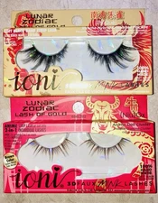 2 X Ioni 3D Faux Mink False Eyelashes Lunar Year Lash of Gold Doll & Fox - NWT