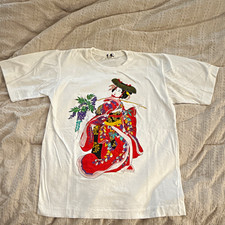 Vintage 70s 80s White Geisha Japanese Graphic Tee Single Stitch Cotton M