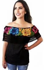 Mexican Embroidered Top Blouse One Size New