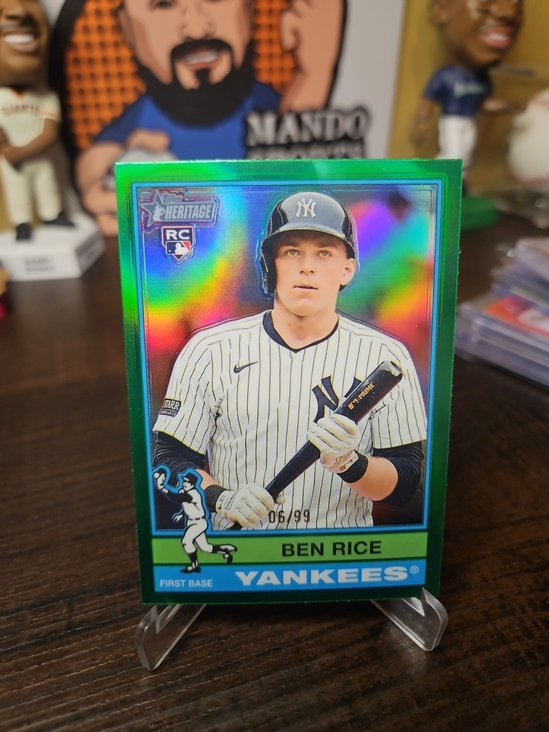 2025 Topps Heritage #406 Ben Rice RC Chrome Green Refractor 6/99 SSP Yankees