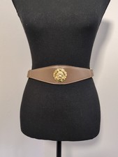 Anne Klein For Calderon, Tan Leather Gold Lion Head Art Vintage Wide Belt Size S