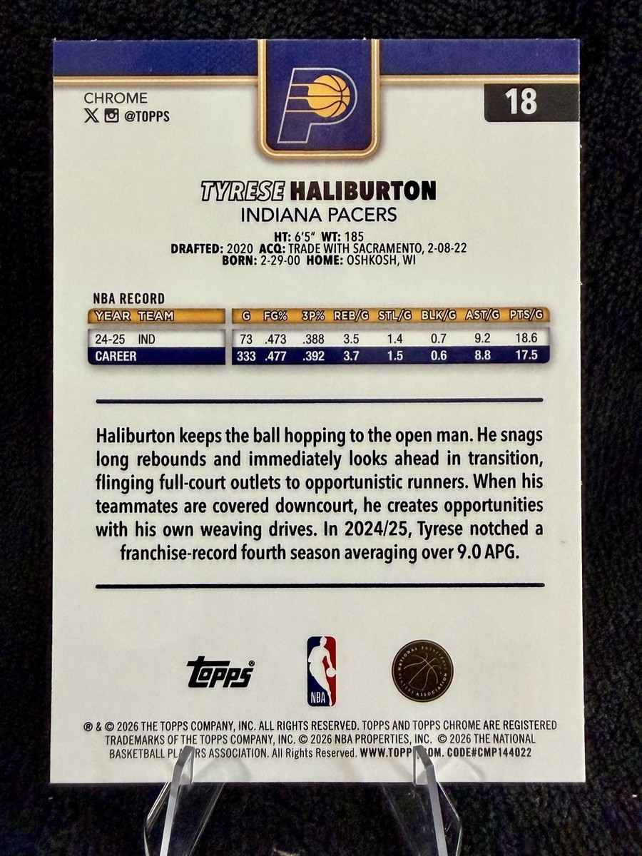 2025-26 Topps Chrome Update Tyrese Haliburton #18 Indiana Pacers