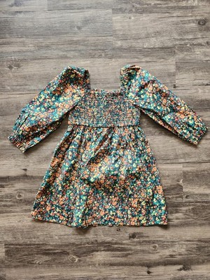 Crewcuts Floral Smocked Long-Sleeve Dress with Orange Accents | eBay