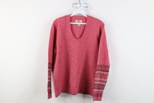 Vintage 90s Woolrich Womens Size Large Lambswool Knit Fair Isle Sweater Pink