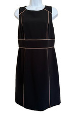 Ann Taylor Loft Black Sheath Career Dress Size 4 Pink Piping Sleeveless Classic