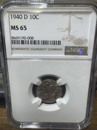 1940 "D" Mercury SILVER Dime 10c NGC MS65 Free Shipping