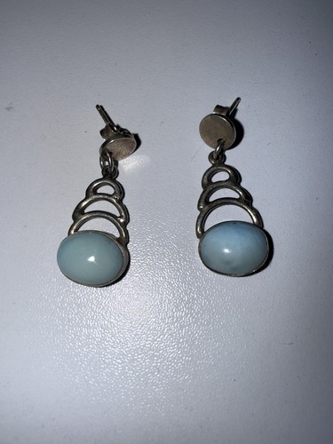 Larimar Dangle Drop Earrings 925 Sterling Silver Blue Topaz Gemstone Earring
