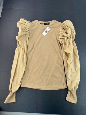 CBR Brand Balloon Sleeve Shirt Womens Size Small Tan Brown NEW