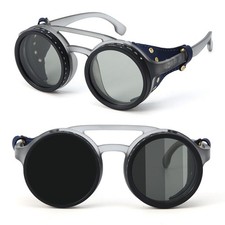 Retro-Punk Round-Frame Men s Black Sunglasses 100 UV Protection
