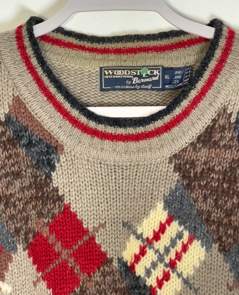 Suéter WOODSTOCK by BERNARD Para Hombres XL Argyle 100% Lana Shetland Manga Larga De Colección Foto 2 de 4