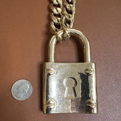 Vintage Gold Tone Lion Medallion Statement Necklace Heavy Bold Costume Jewelry