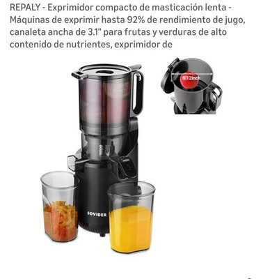 SOVIDER Slow Masticating Juicer, 3.1'' Wide Chute, Black, Juice & Pulp Containers