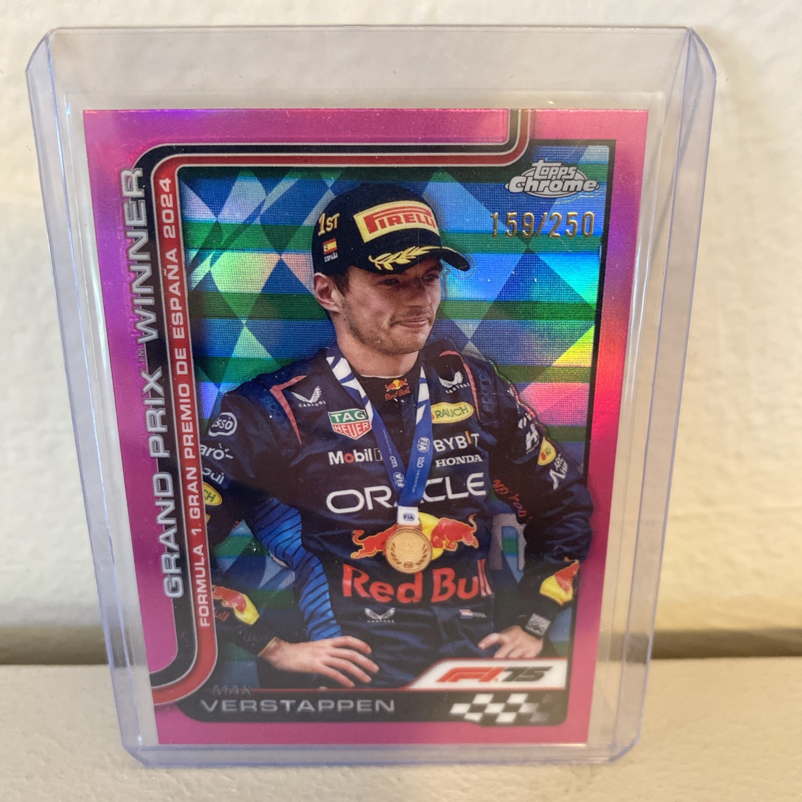 2025 Topps Chrome F1 Max Verstappen Spain GP Winner Pink Refractor 177/250 #102 view 1