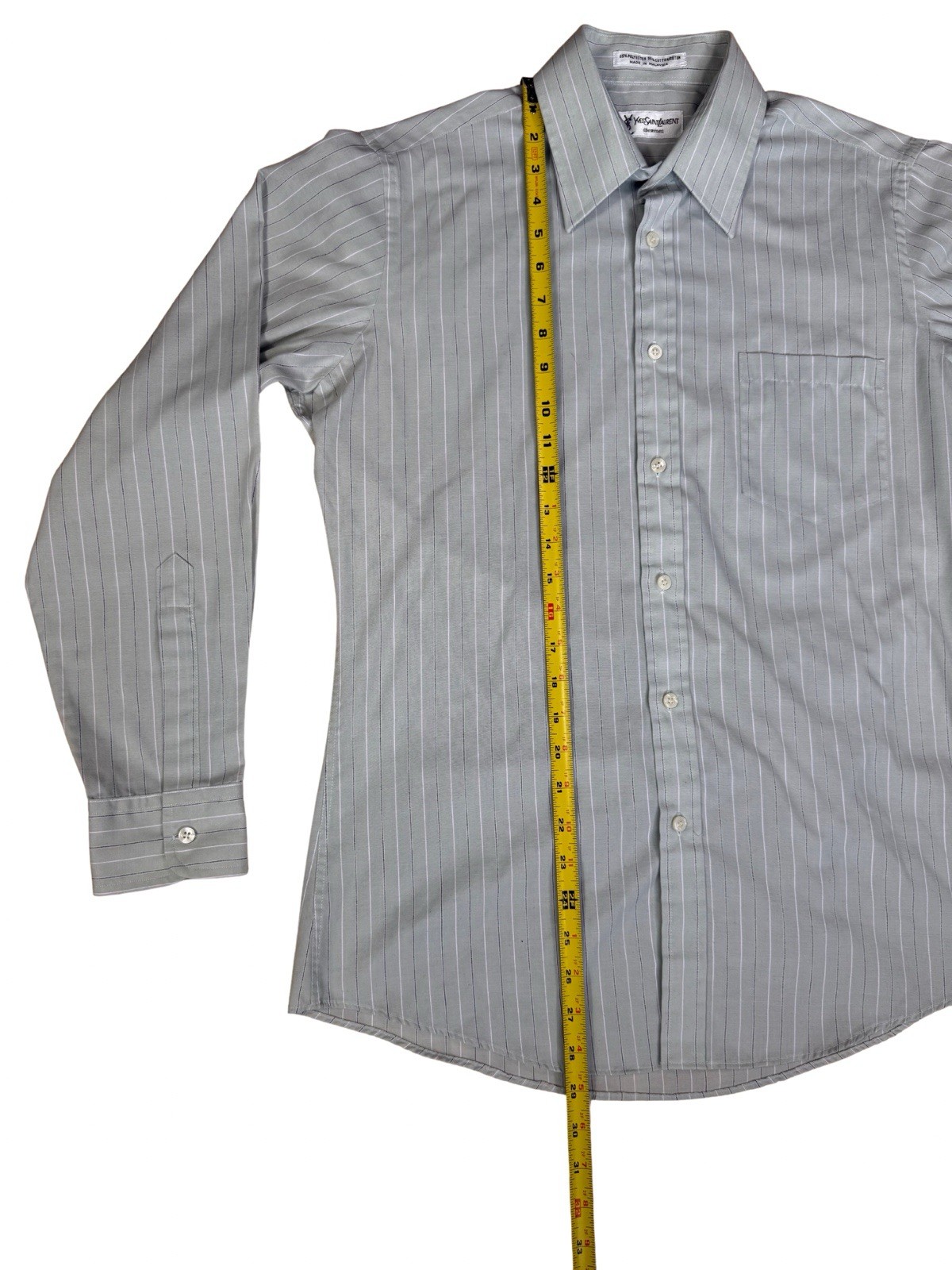 Yves Saint Laurent Vestito Camicia Uomo 15 5 32 33 Grigio Blu Gessato YSL Chemises