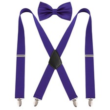 Suspender  Bow Tie for Men X Shape Elastic Adjustable Braces Dark Purple