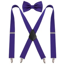 Suspender & Bow Tie for Men X Shape Elastic Adjustable Braces Dark Purple