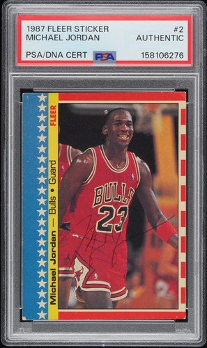 1987 FLEER STICKER #2 MICHAEL JORDAN PSA AUTHENTIC AUTO AUTHENTIC
