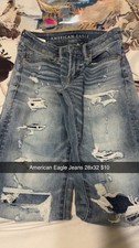 American Eagle Men  s Skinny Light Wash Distressed Blue Denim Jeans Solid 28x32
