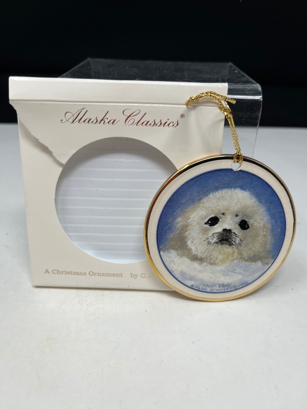 VINTAGE 1993 C ALAN JOHNSON ALASKA CLASSICS HTF HARP SEAL CHRISTMAS ORNAMENT BOX