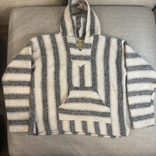 Baja Joe Hoodie Large Black Gray Striped Baja Pullover Mexican Hoodie