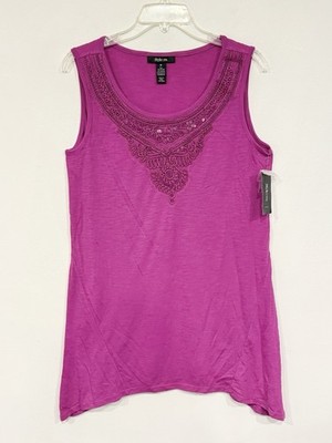 NEW Style & Co Womens Tunic Tank Medium Purple Fuchsia Crochet Sequin Scoop Neck