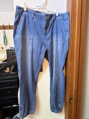 Paige Women's Mayslie Blue Denim Jogger Jeans Cargo Pocket Stretch Sz 31