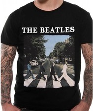 Image of Official The Beatles T Shirt Abbey Road Logo Mens Black New S To 5XL