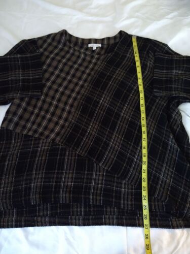 Habita Clothes To Live In Women's Top XXL Pullover Mixed Brown Black Plaid - Picture 3 of 8