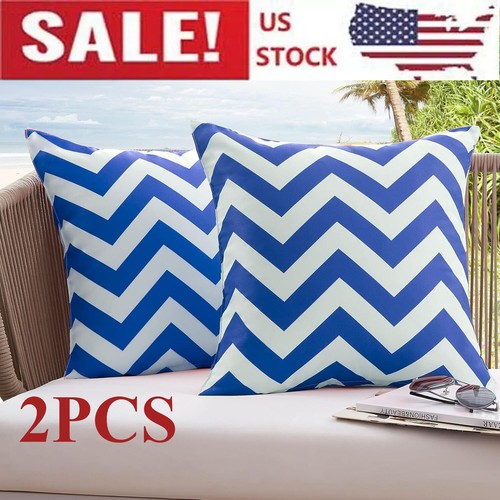 2x Blue Wave Throw Pillow Covers Pillowcases for Couch Patio Garden Tent Park