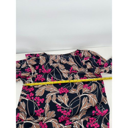 Ann Taylor Factory Navy Blue Pink Floral Blouse 3/4 Sleeve Top Elegant Size M - Picture 5 of 9