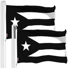 G128 2 Pack: Puerto Rico Black & White Puerto Rican PR Flag 3x5 Ft Printed Poly