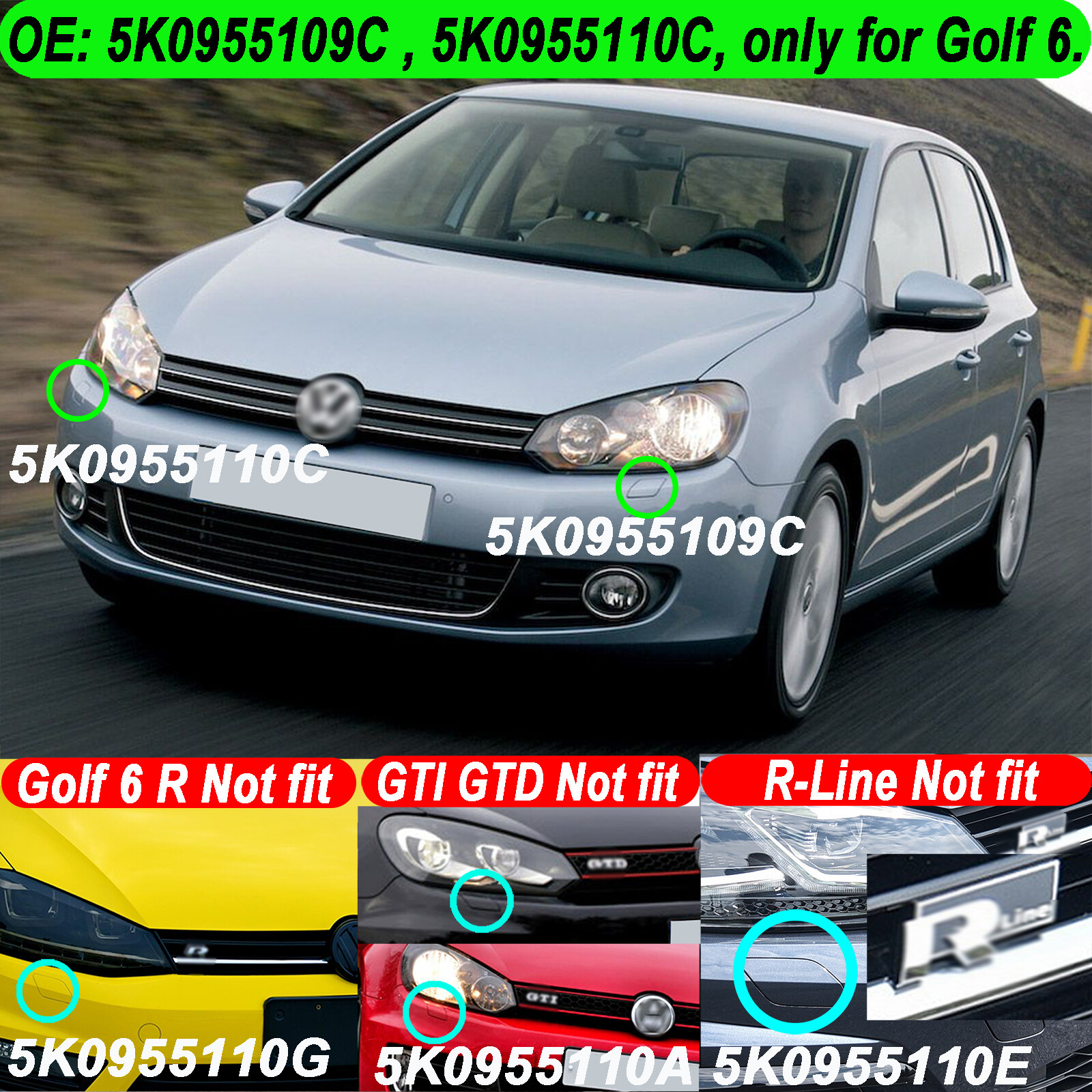 2x Abdeckung Kappe Düse Scheinwerferwaschanlage LINKS rechts Für VW Golf、VI6  SRA