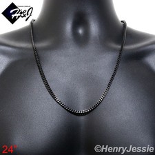 24"MEN Stainless Steel 3mm Black Plated Franco Cuban Curb Box Chain Necklace