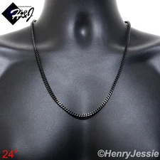 24"MEN Stainless Steel 3mm Black Plated Franco Cuban Curb Box Chain Necklace