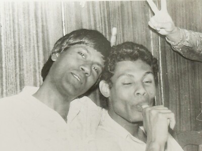 Gay Interest Vintage Photo 1980s Two Men Tenderness Affectionate B&W Snapshot