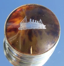 WHITE STAR LINE RMS OLYMPIC SILVER & SHELL, SILVER PLATE POWDER BOX SOLD ONBOARD