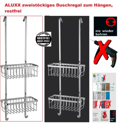 ALUXX Duschregal ohne Bohren Duschkorb zum Hängen Doppelkorb Badregal mit Haken - Bild 1 von 5
