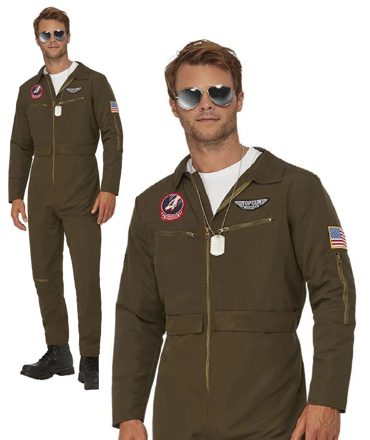 Top Gun Hombre Aviador Disfraz Maverick 1980s Cine TV Disfraz Hombre