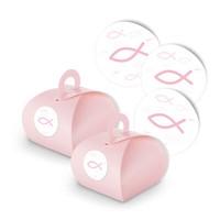 Itenga 25X Geschenkbox Rosa Sticker Fisch Taufe Kommunion Konfirmation Geschenk